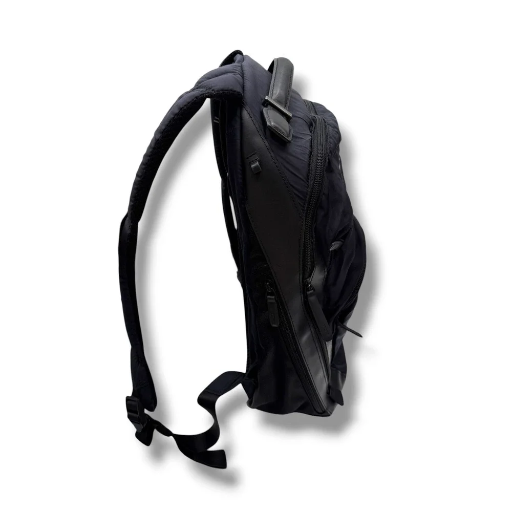 TUMI Harrison Backpack Navy Blue Nylon Black Leather Laptop Travel Business
